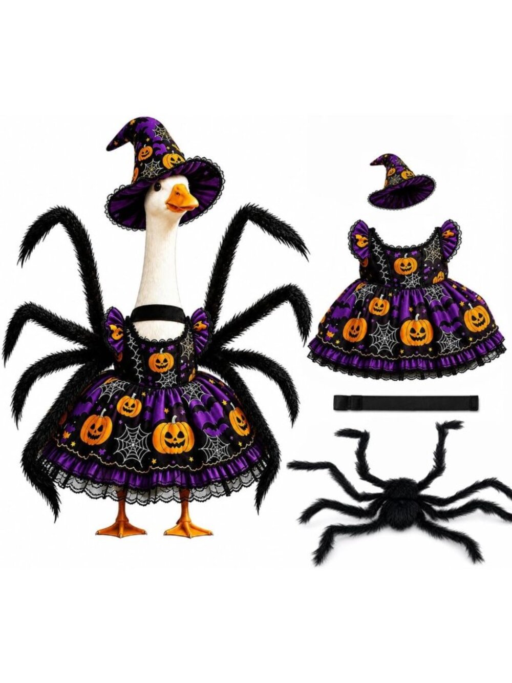 Halloween Porch Goose Costume - Witch Hat & Pumpkin Dress for 23" Statue